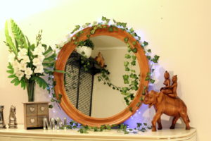 90cm round wood mirror